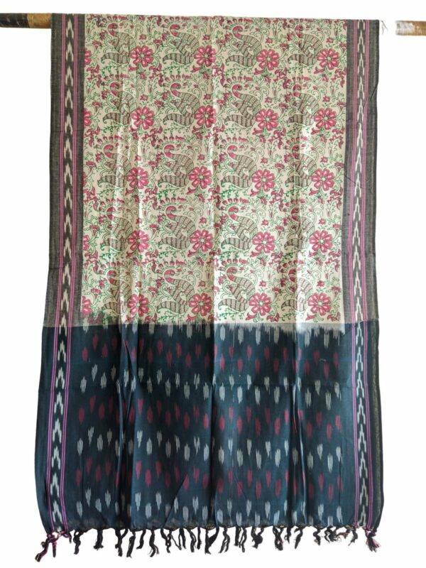 IKAT HANDLOOM COTTON DUPPATA WITH BLOCK PRINT 2.5 MEERS
