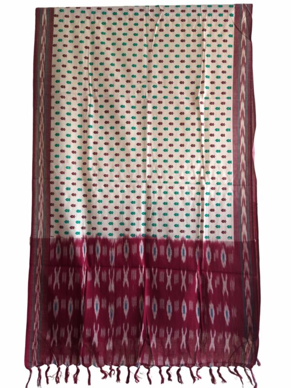 IKAT HANDLOOM COTTON DUPPATA WITH BLOCK PRINT 2.5 METERS