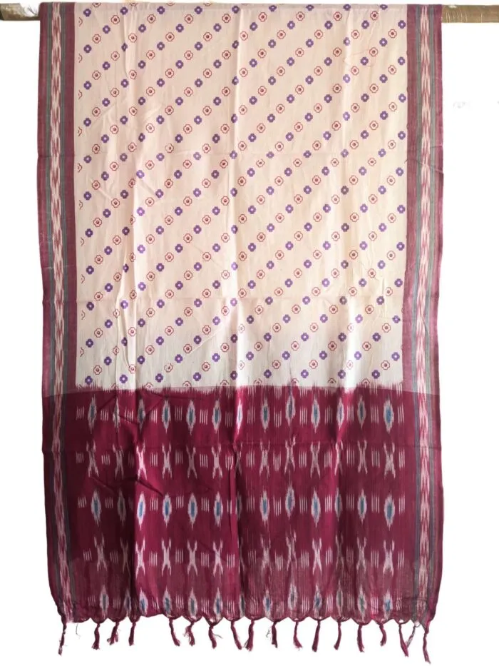 IKAT HANDLOOM COTTON DUPPATA WITH BLOCK PRINT 2.5 MEERS Copy - Image 1