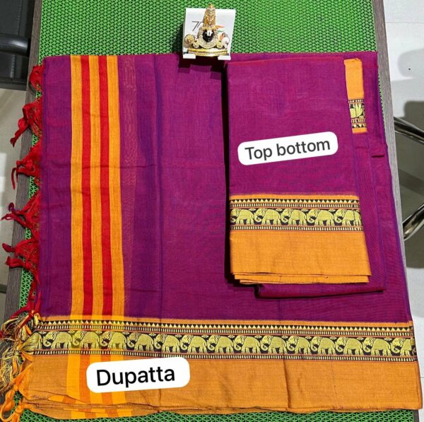 A beautiful Narayanpet half saree with intricate weaving patterns and vibrant colors.