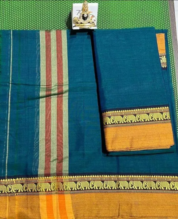 A beautiful Narayanpet half saree with intricate weaving patterns and vibrant colors.