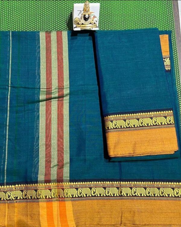 A beautiful Narayanpet half saree with intricate weaving patterns and vibrant colors.