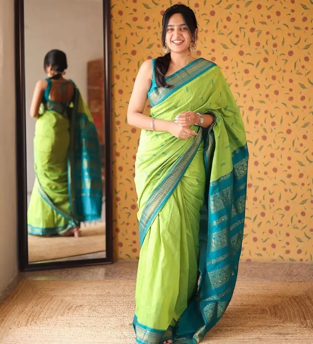 Kalyani Cotton Silk Sarees With Contract Blouse - Image 2