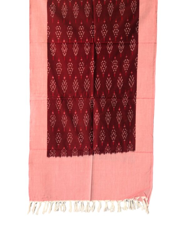 "Handwoven mercerized cotton stole with geometric Pochampally Ikat design spread out flat."