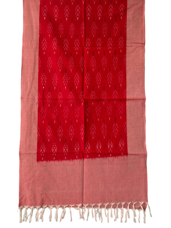 "Handwoven mercerized cotton stole with geometric Pochampally Ikat design spread out flat."