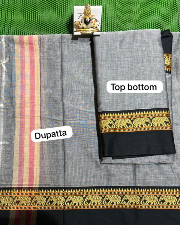 A beautiful Narayanpet half saree with intricate weaving patterns and vibrant colors.
