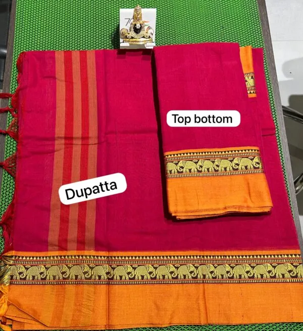 A beautiful Narayanpet half saree with intricate weaving patterns and vibrant colors.