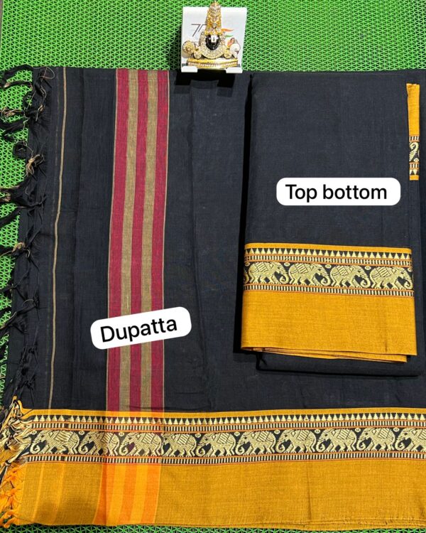 A beautiful Narayanpet half saree with intricate weaving patterns and vibrant colors.