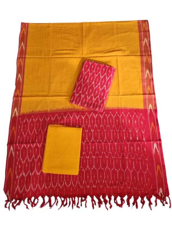 Traditional Pochampally cotton silk dress set with vibrant geometric patterns