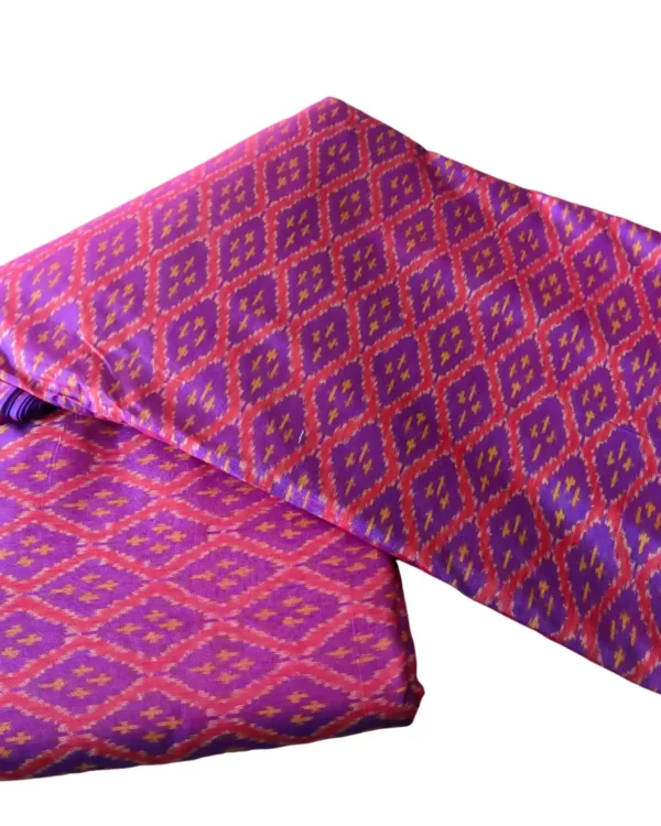cotton silk fabric with intricate Pochampalli design and vibrant colors