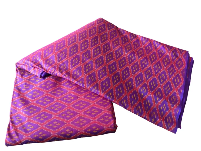 cotton silk fabric with intricate Pochampalli design and vibrant colors