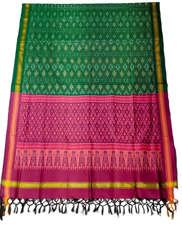 pochampally dessign pink and green cotton silk dupatta