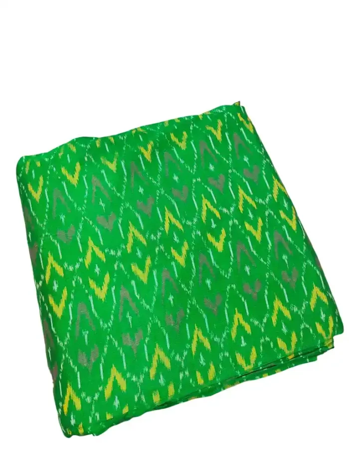 Pochampally Ikat COTTON silk suit with intricate handloom weaving patterns, showcasing traditional geometric designs, bordered with rich detailing.