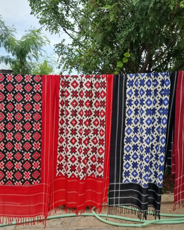 Handwoven Theliya Rumal Dupatta with intricate ikat patterns - 2.5 meters in length.