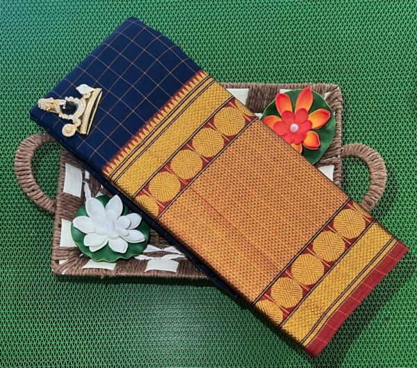 Handwoven Narayanpet saree with traditional checks pattern
