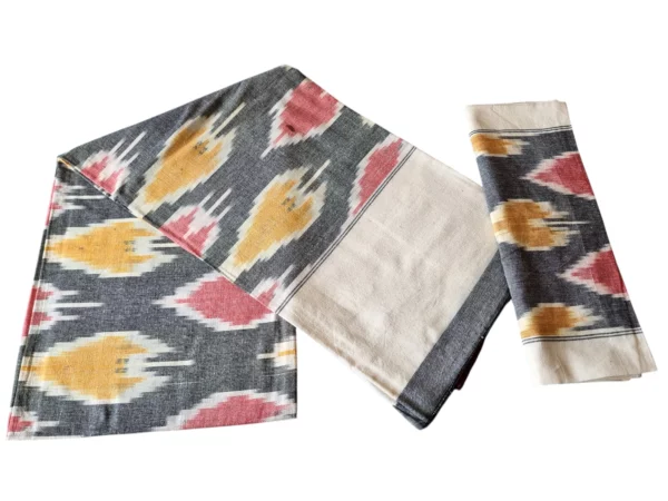 Pochampally handloom bedsheet with vibrant geometric patterns, crafted for a single cot, size 9x7 feet