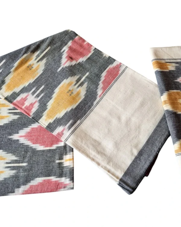 Pochampally handloom bedsheet with vibrant geometric patterns, crafted for a single cot, size 9x7 feet