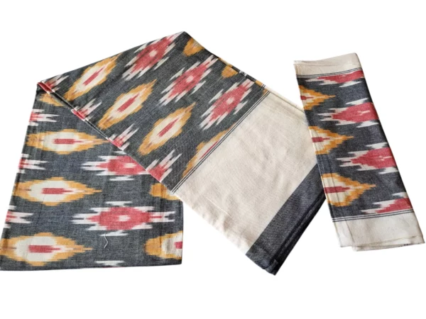 Traditional Pochampally single cot bedsheet, featuring intricate ikat designs in bright, bold colors