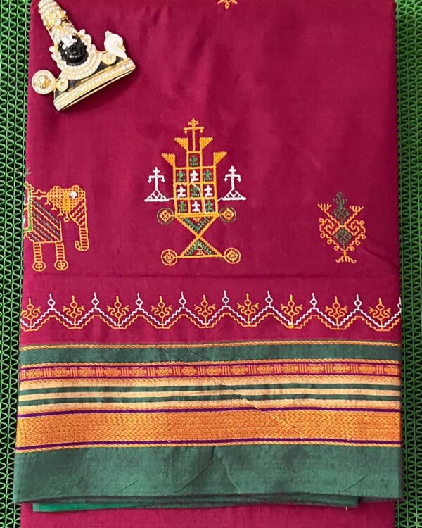 Beautifully designed Kasuti saree with matching blouse and intricate embroidery