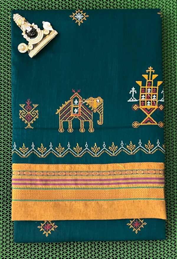 Beautifully designed Kasuti saree with matching blouse and intricate embroidery