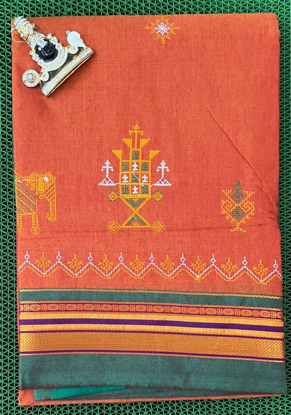 Designer Kasuti saree with geometric patterns and matching blouse piece
