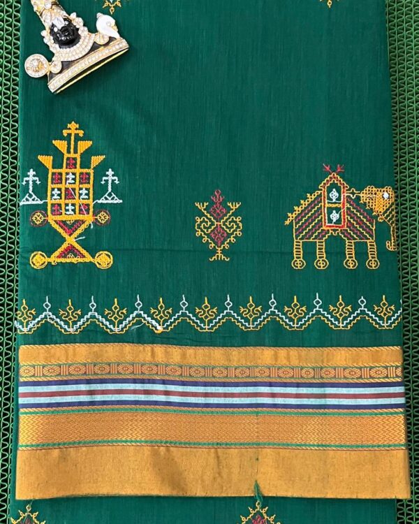 Kasuti saree featuring handcrafted embroidery inspired by temple motifs