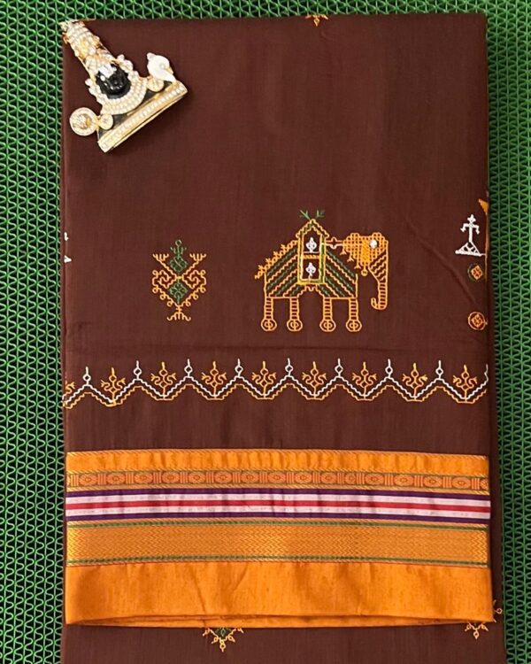 Traditional Kasuti saree in vibrant colors with a cotton-acrylic blend fabric