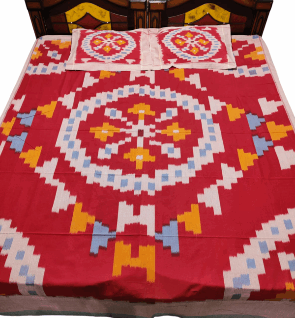Soft and breathable handloom bedsheet, king size, pure cotton fabric, with handcrafted designs and matching pillows