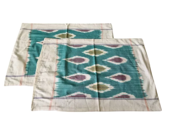 Handwoven cotton pillow cover 18x26 inches in a vibrant Ikat design