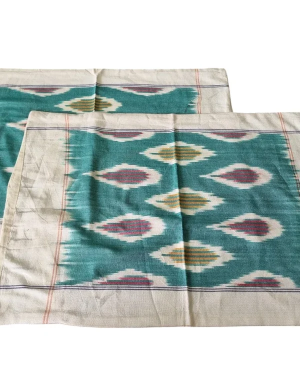 Handwoven cotton pillow cover 18x26 inches in a vibrant Ikat design