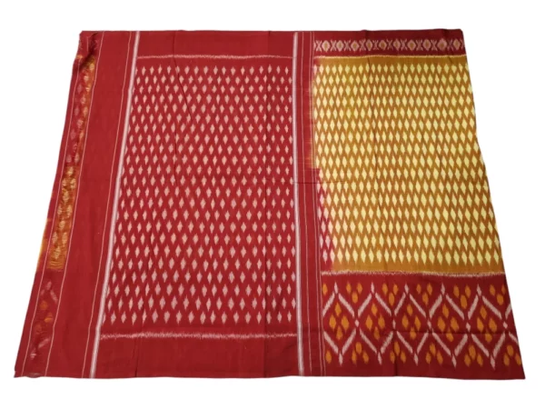 Handwoven Pochampally saree with intricate double ikat patterns and vibrant colors