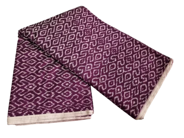 Elegant ikat fabric in earthy tones with a unique abstract design, suitable for sarees, dupattas, and home decor accents