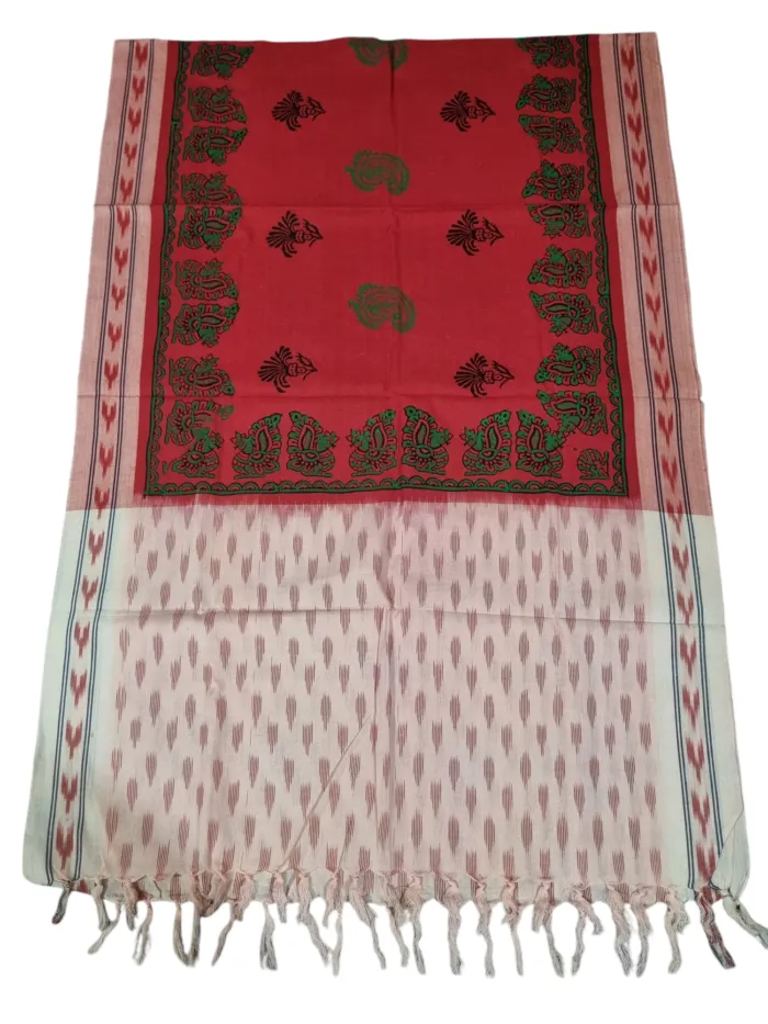 IKAT HANDLOOM COTTON DUPPATA 2.5 METERS LENGTH - Image 1