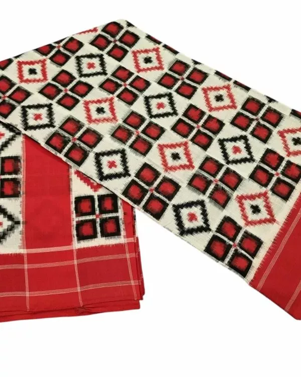 Pure Cotton Pochampally Saree with Double Ikat Teliya Design