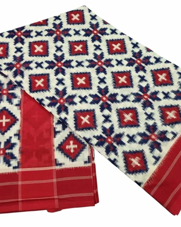Pure Cotton Pochampally Saree with Double Ikat Teliya Design
