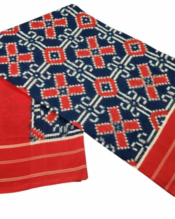 Pure Cotton Pochampally Saree with Double Ikat Teliya Design