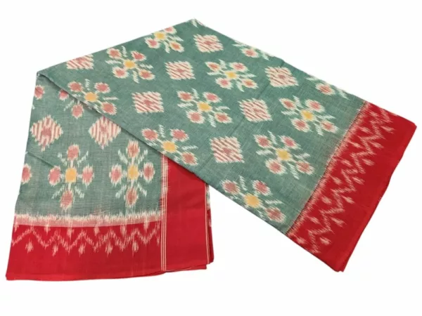 Handwoven pure cotton Pochampally saree with traditional tie and dye design, 5.5 meters length, no blouse piece