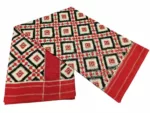 Pure cotton Pochampally saree with double ikat Teliya design, handwoven fabric, includes matching blouse piece, traditional Indian handloom.