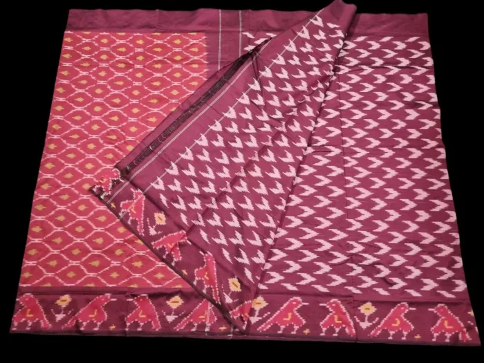 Shop our handwoven Pochampally semi silk saree with ikat design and matching blouse piece. Lightweight elegance, perfect for weddings and festive occasions.