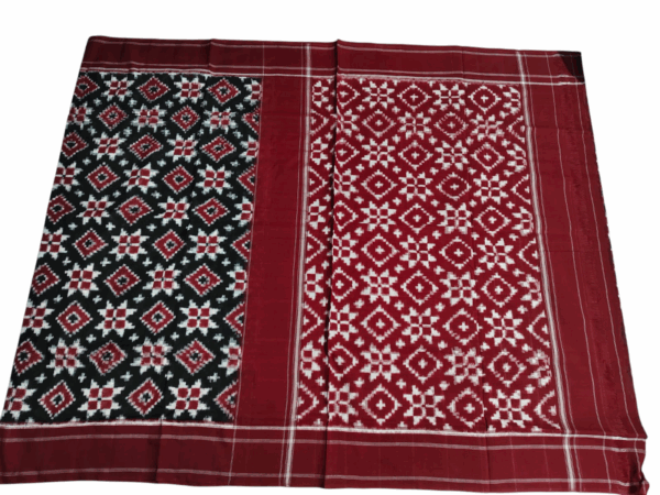 Theliya Maroon Black Ikat Saree – Handwoven Elegance