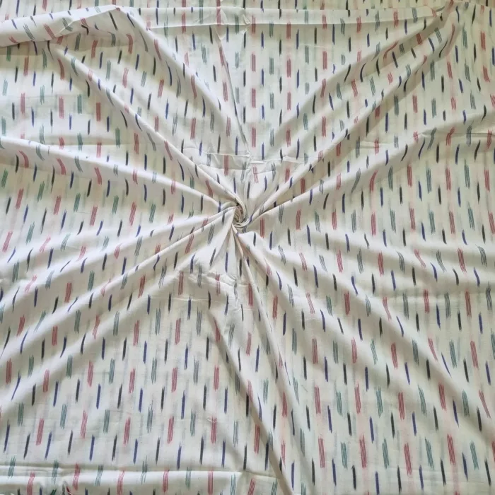Natural cotton fabric with colorful ikat print