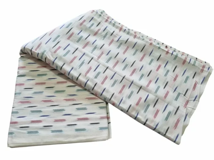 Natural cotton fabric with colorful ikat print