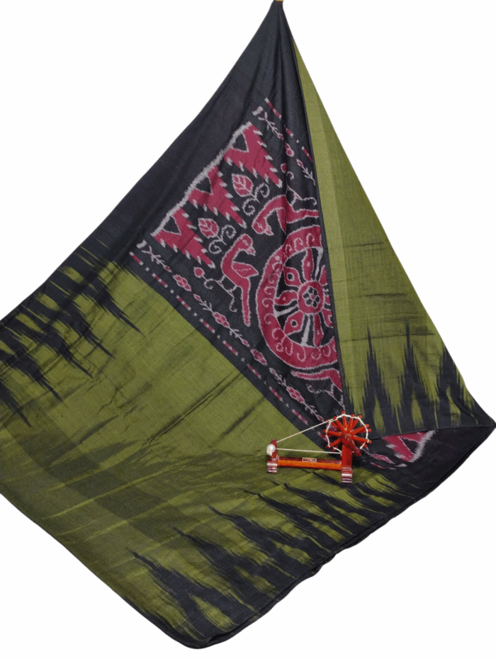 Authentic Temple Border Pochampally Saree – Handwoven Ikat - Image 1