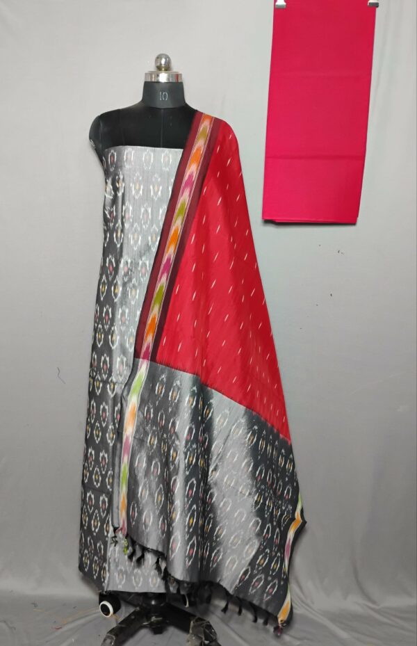 Elegant Cotton Silk Ikat Dress Material Set – 3 Pieces