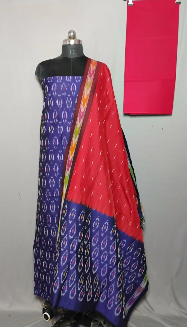 Elegant Cotton Silk Ikat Dress Material Set – 3 Pieces