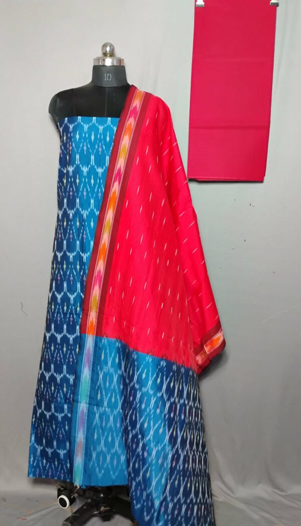 Elegant Cotton Silk Ikat Dress Material Set – 3 Pieces