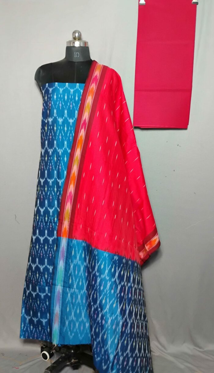 Elegant Cotton Silk Ikat Dress Material Set – 3 Pieces - Image 1