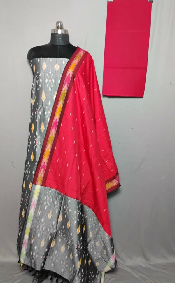 Elegant Cotton Silk Ikat Dress Material Set – 3 Pieces