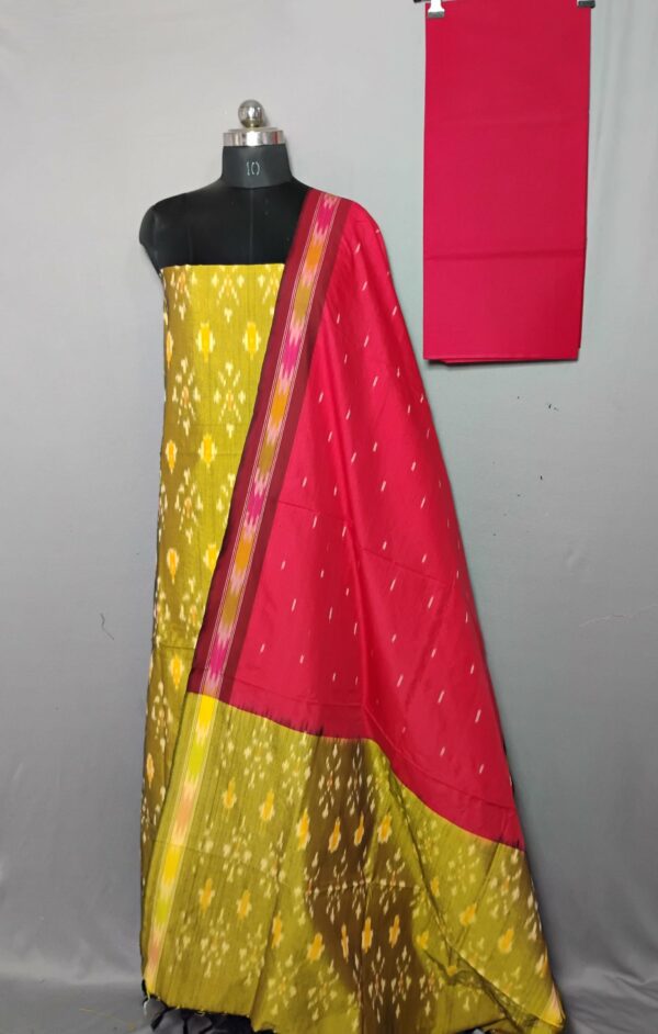 Elegant Cotton Silk Ikat Dress Material Set – 3 Pieces