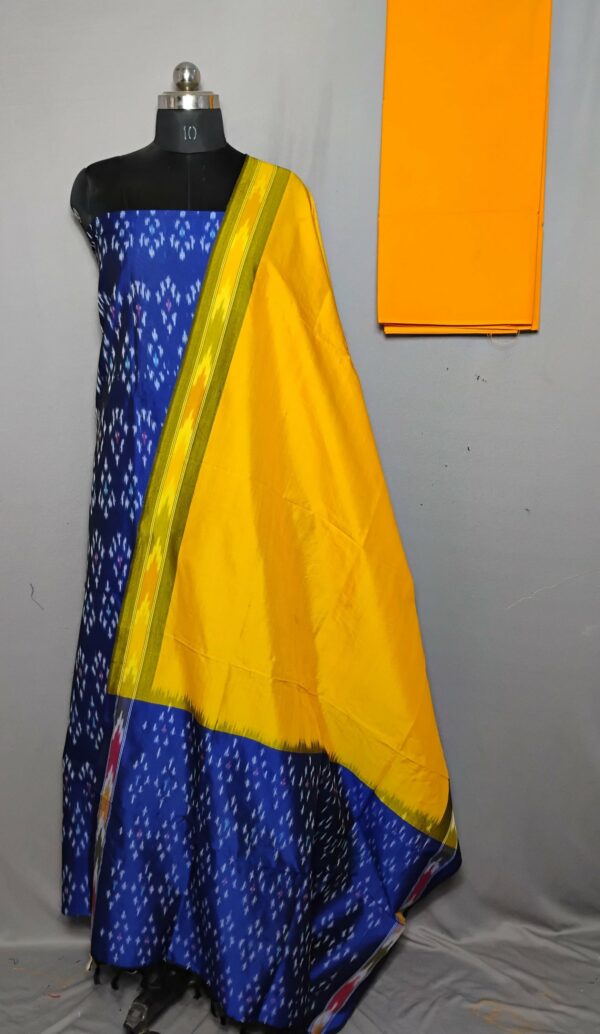 Elegant Cotton Silk Ikat Dress Material Set – 3 Pieces